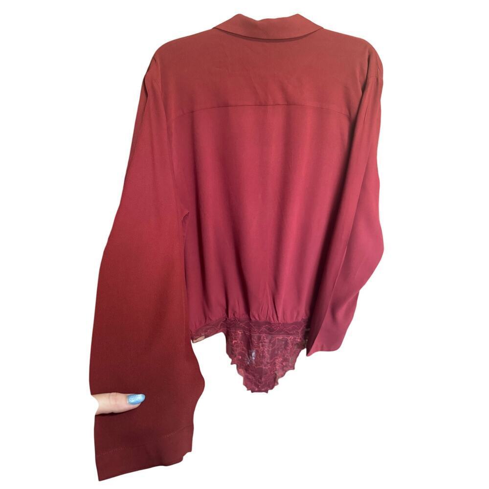 Free People Elsa Bodysuit Surplice Deep V Blouse Burgundy Size Large NWT - Picture 5 of 9
